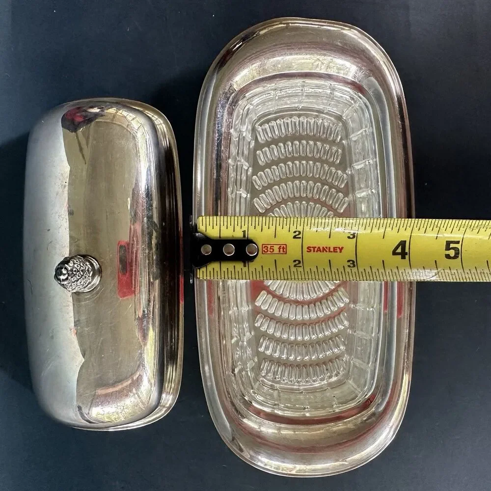 Vintage Silverplate, Butter Dish Elegant Patterned Pineapple Top, Glass insert